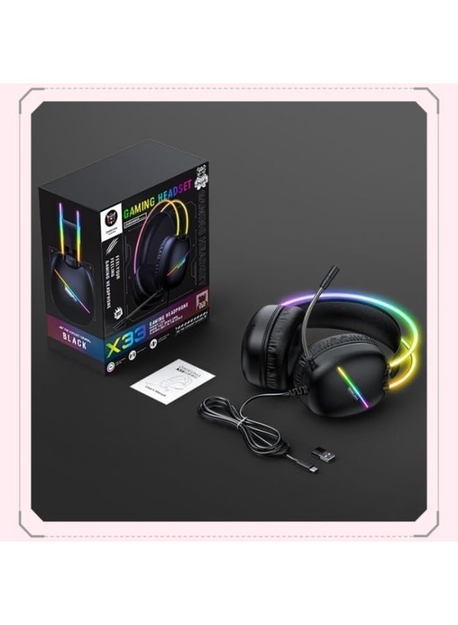 onikuma X33 RGB Wired Gaming Headset with Type-C & USB Connectivity and Noise Cancelling Microphone, 50mm 3D Stereo Sound, Comfortable Over-Ear Design for Mobile, PC, Xbox and PS4/PS5 (Black) - Image 2